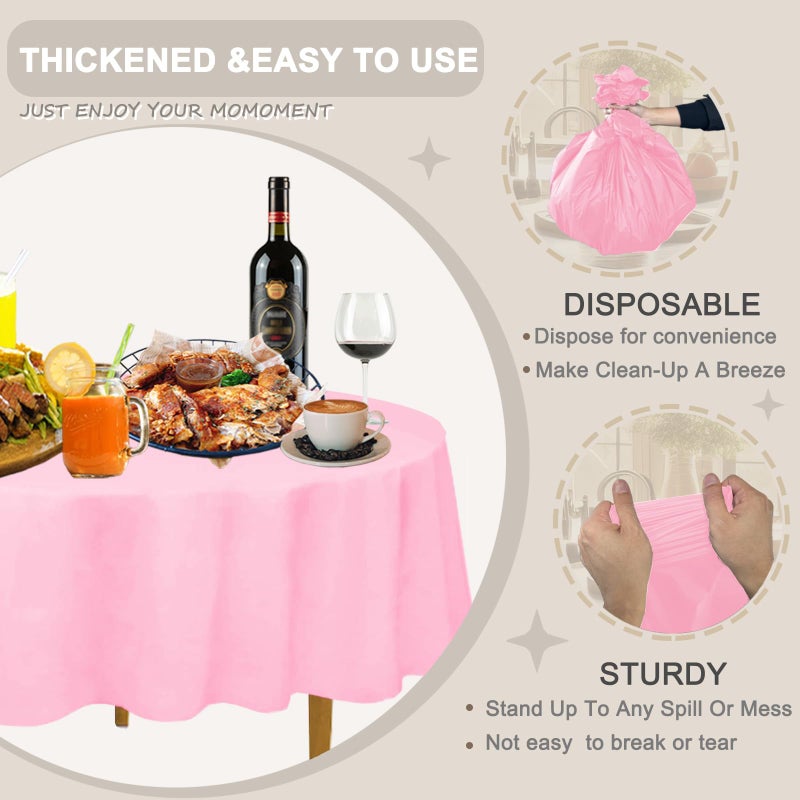 DZ D&Z Plastic Table Cloth Disposable, 12 Pack Pink Round Tablecloth Individually Wrapped for Indoor&Outdoor, 84 Inch Table Cover for Party, Picnic, Birthday, Wedding & Dinner - Image 3